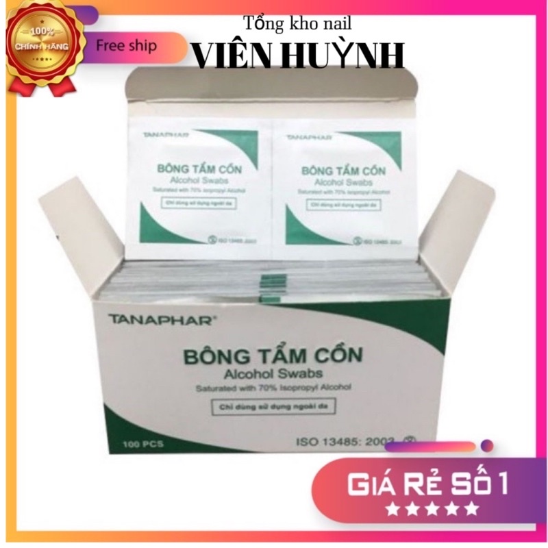 Hộp bông tẩm cồn dùng lau móng ( 100 miếng)