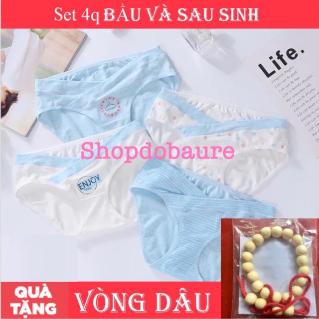 Set 4 Quần lót bầu sau sinh cạp chéo cotton cao cấp (4 màu có túi zip)