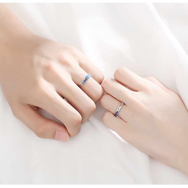 [Hàng mới về] Bộ 2 nhẫn đôi họa tiết thiên thạch màu xanh dương thiết kế hiện đại cho cặp đôi