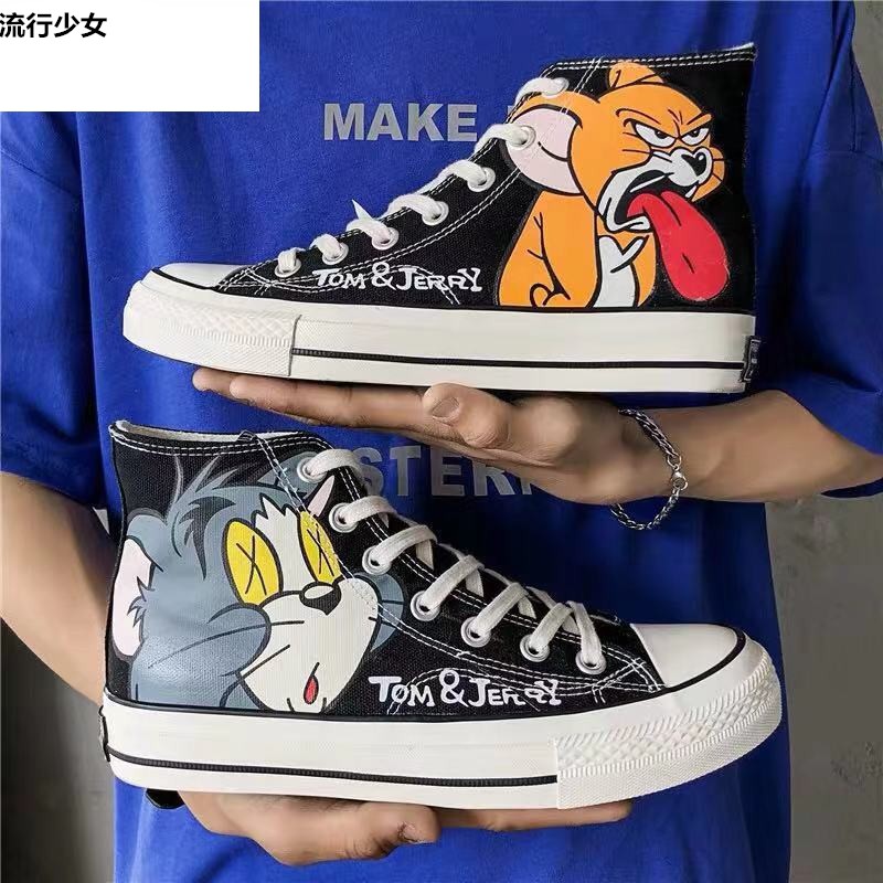 Giày Vải Canvas Cổ Cao In Hoạt Hình Mèo Chuột Kiểu Hàn Quốc Thời Trang Mùa Xuân 2020 Cho Học Sinh