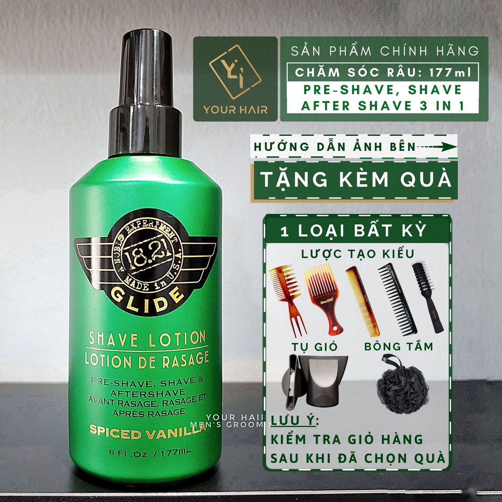 Gel hỗ trợ cạo râu và dưỡng da 18.21 Glide Shave Lotion - 177ml | Preshave + Shavel gel + AfterShave | After shave