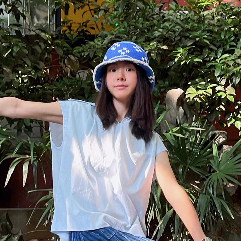 Mũ MU GUA ZHI PIN (MG STUDIO) dệt kim họa tiết hoa