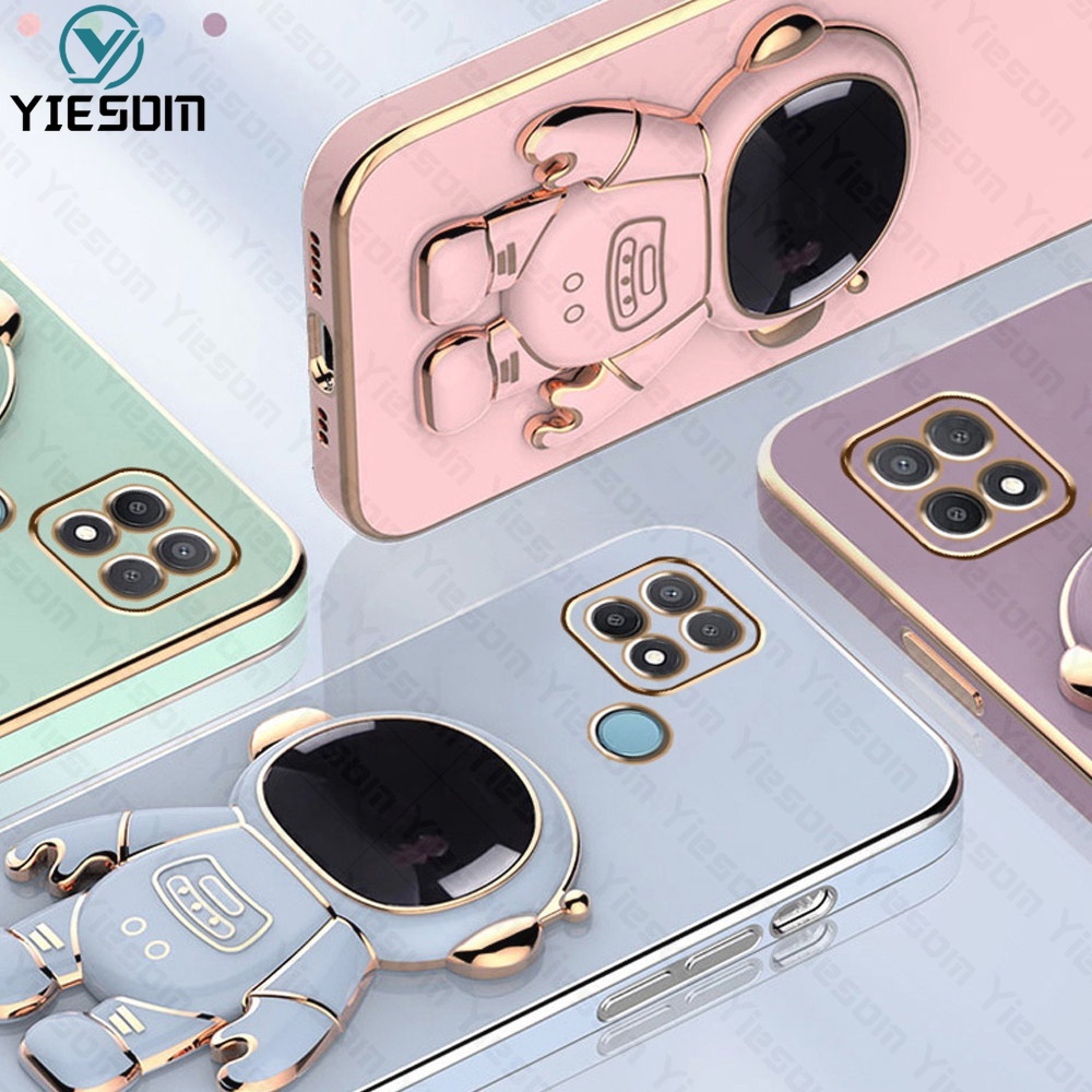 Ốp Điện Thoại Silicon Dẻo Mặt Vuông Có Giá Đỡ Hình Phi Hành Gia Cho OPPO A15 A15S A16 A16K A16E A54 A55 4G A53 A33 A31 A9 A5 2020