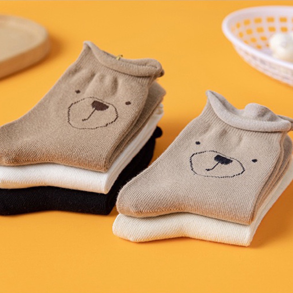 Tất nhún cổ bèo MOKANA tất cổ cao họa tiết gấu đang yêu TG02