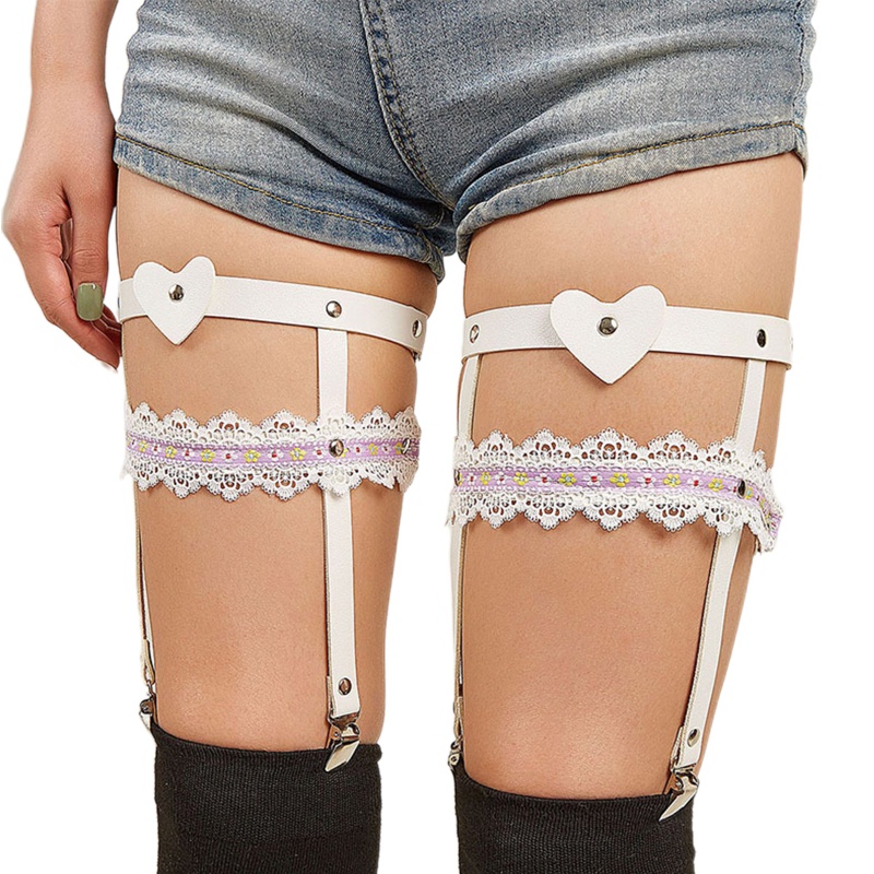 Dây Nịt Da PU Phối Ren Và Kẹp Hợp Kim Màu Đen Phong Cách Punk Cá Tính Dành Cho Nữ