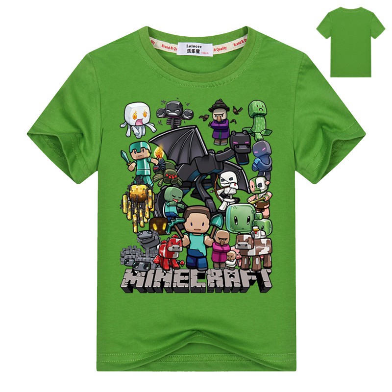 Áo thun cotton họa tiết hoạt hình Minecraft ngộ nghĩnh