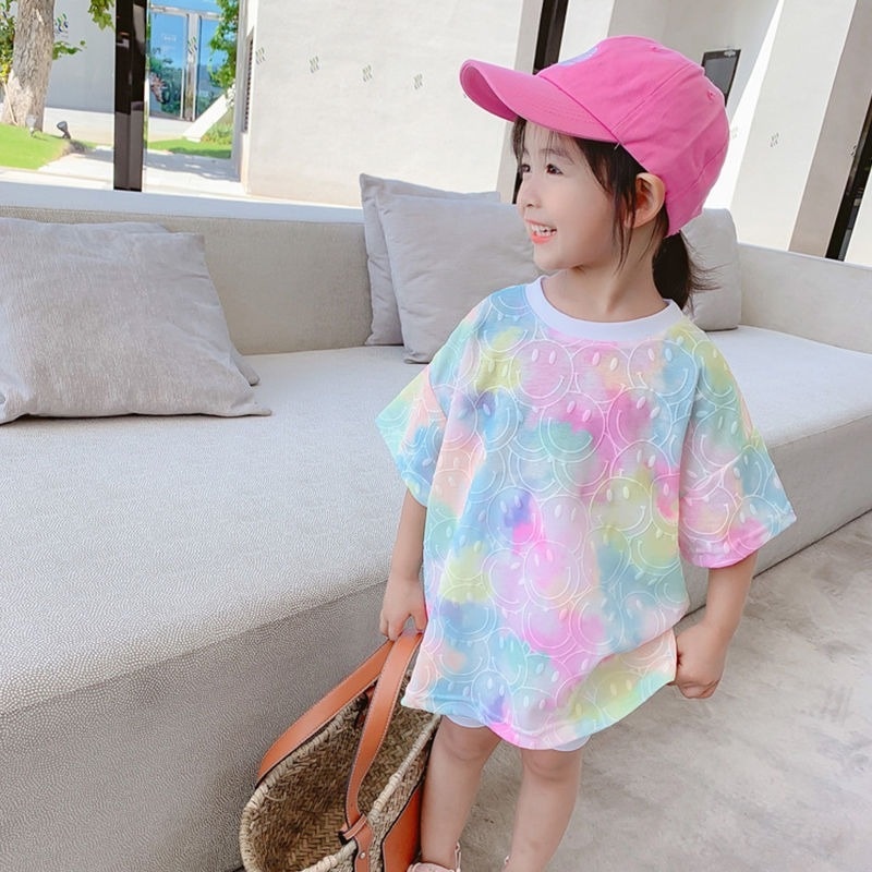 Áo thun ngắn tay in hình mặt cười thời trang dành cho bé gái