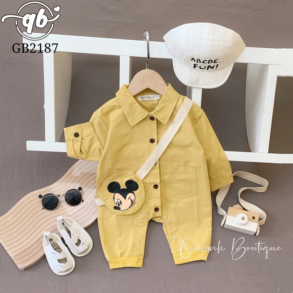 Bộ đồ liền thân trẻ em Quỳnh Boutique Mẫu body Mickey kèm túi dài tay cho bé