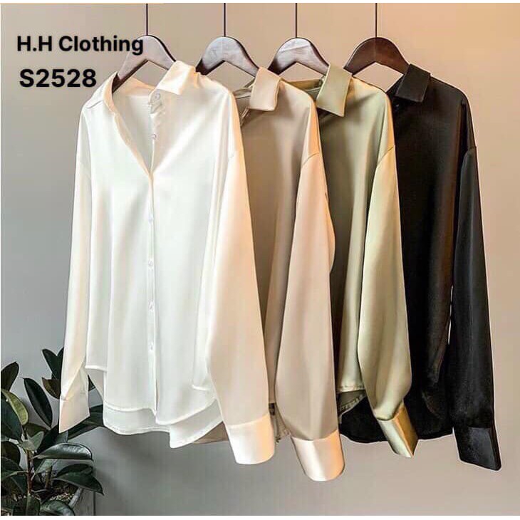 Áo Sơ Mi Lụa Trơn Dài Tay Style Hàn Quốc Form Rộng, Chất Liệu Cao Cấp