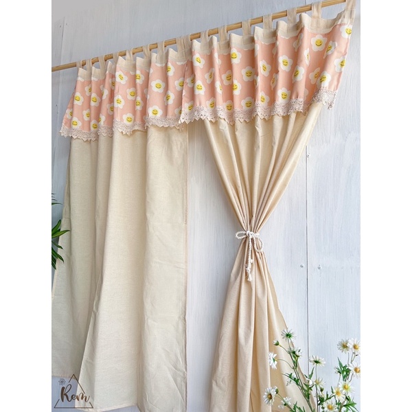 RÈM HOA CÚC CƯỜI  PHONG CÁCH VINTAGE, TRANG TRÍ CỬA SỔ, DECOR PHÒNG