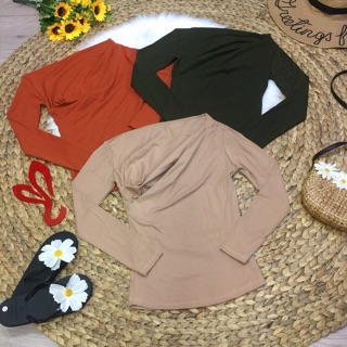 Áo thun lệch vai co giãn tay dài