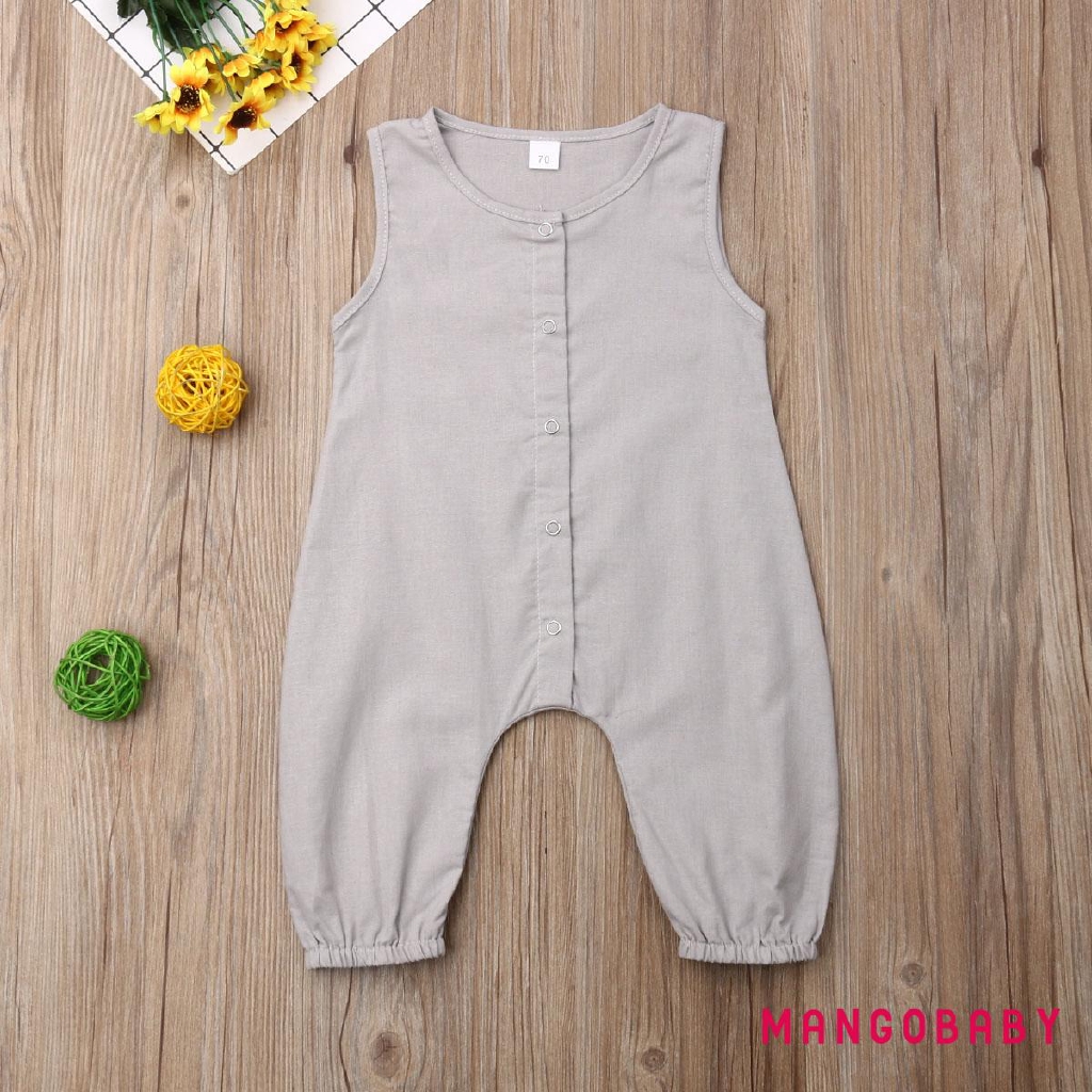 Bộ áo liền quần vải lanh cotton dễ thương cho trẻ sơ sinh