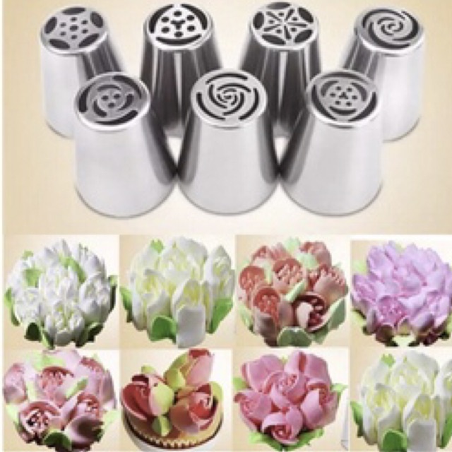 Bộ 7 đui bắt kem 3D đui Nga inox không mối hàn
