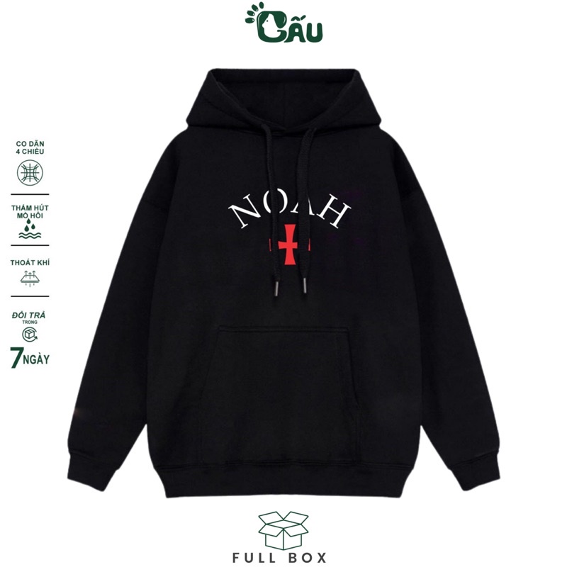 Áo khoác hoodie GẤU194 vải nỉ co dãn, dày dặn mềm mịn form rộng - NOAH