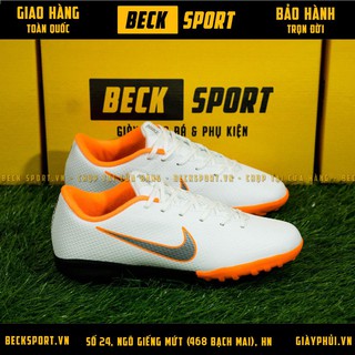 Giày Bóng Đá TQ Mercurial Academy WC Trắng Vạch Xám Đế Cam Đen TF