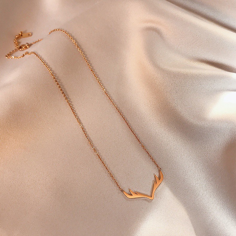 Dây chuyền mặt gạc tuần lộc phiên bản Hàn Quốc bằng thép titan mạ vàng 18k màu vàng hồng