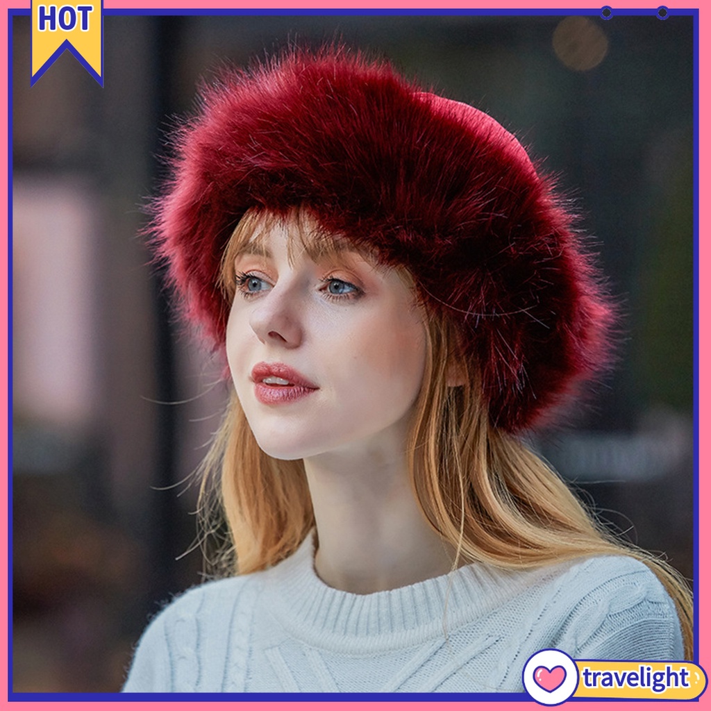 Mũ beanie da lộn phối lông dày giữ ấm trong mùa đông dành cho nam và nữ