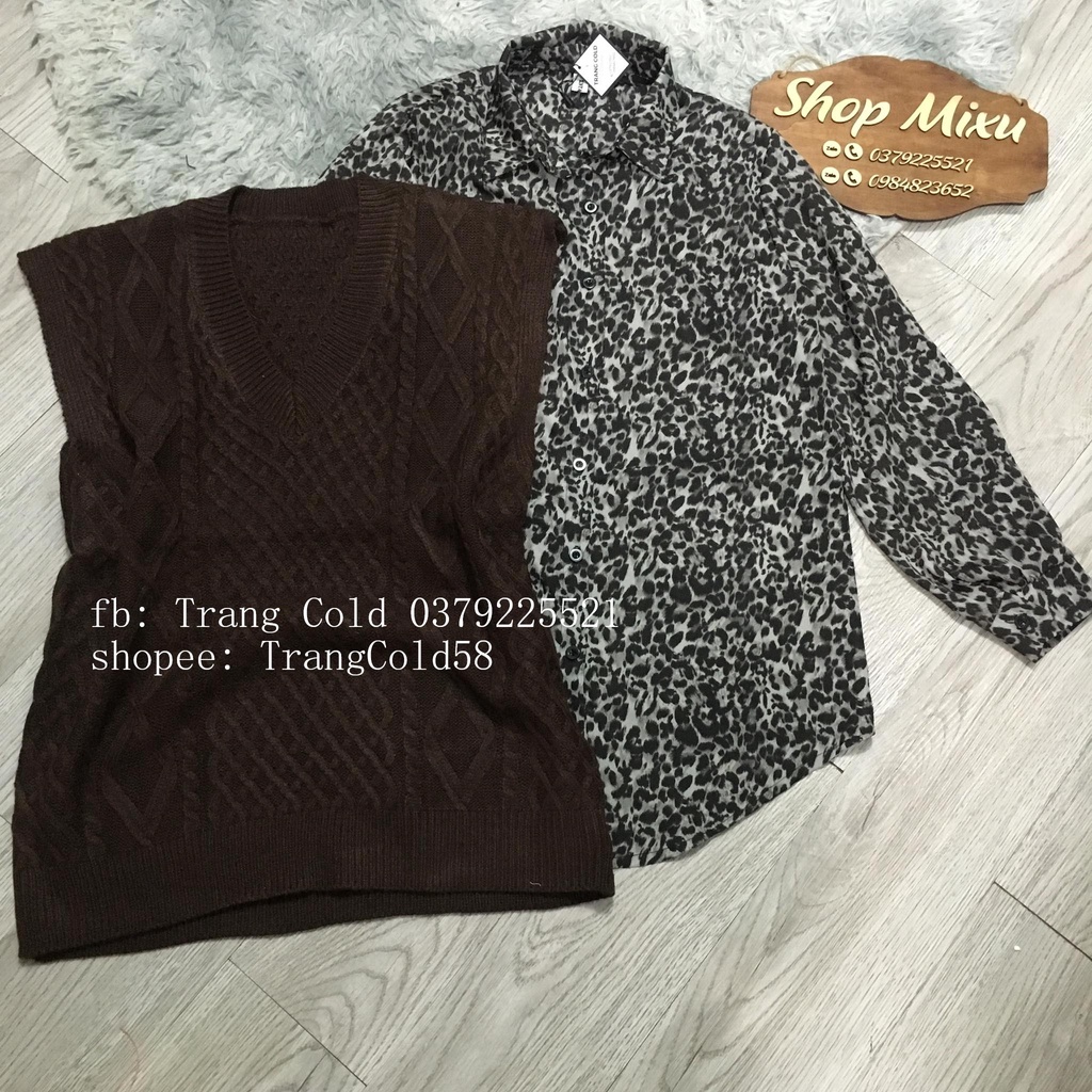 Set áo sơ mi báo + Gile len (Ảnh thật shop tự chụp )