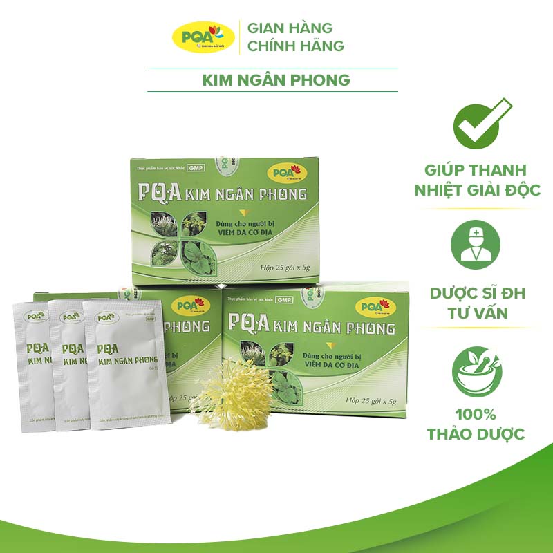 Kim Ngân Phong PQA Hỗ Trợ Thanh Nhiệt Giải Độc Giúp Giảm Mụn Nhọt Ngoài Da Viêm Da Cơ Địa Hộp 25 Gói