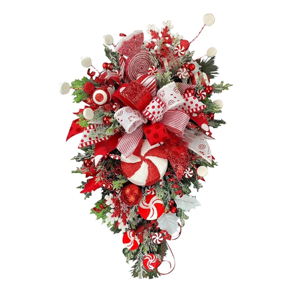 Vòng hoa giáng sinh kẹo úp ngược treo đồ trang trí cửa trước trang trí tường vui vẻ cây thông noel vòng hoa dropshipping