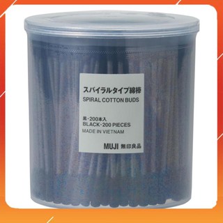 THƯƠNG HIỆU MUJI  TĂM BÔNG hộp 200 cái màu đen giúp dễ dàng thấy vết bẩn, công nghệ kháng khuẩn chitosan Nhật Bản
