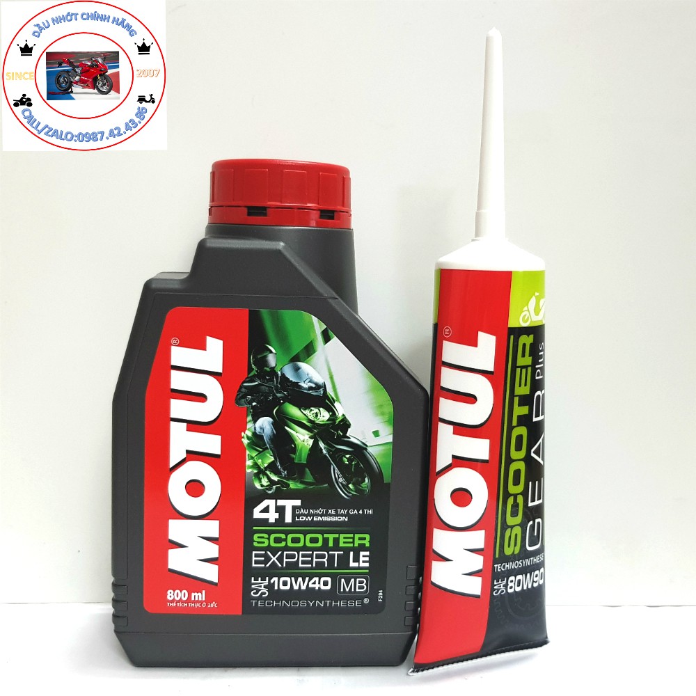 Combo Nhớt Tay Ga MOTUL SCOOTER EXPERT LE 10W40  &amp; Nhớt Láp MOTUL Scooter Gear Plus 80W90 GL-5 120ml