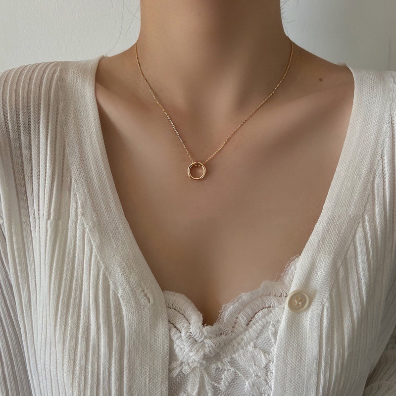 Dây chuyền mặt hình nhẫn kim loại bất đối xứng thời trang