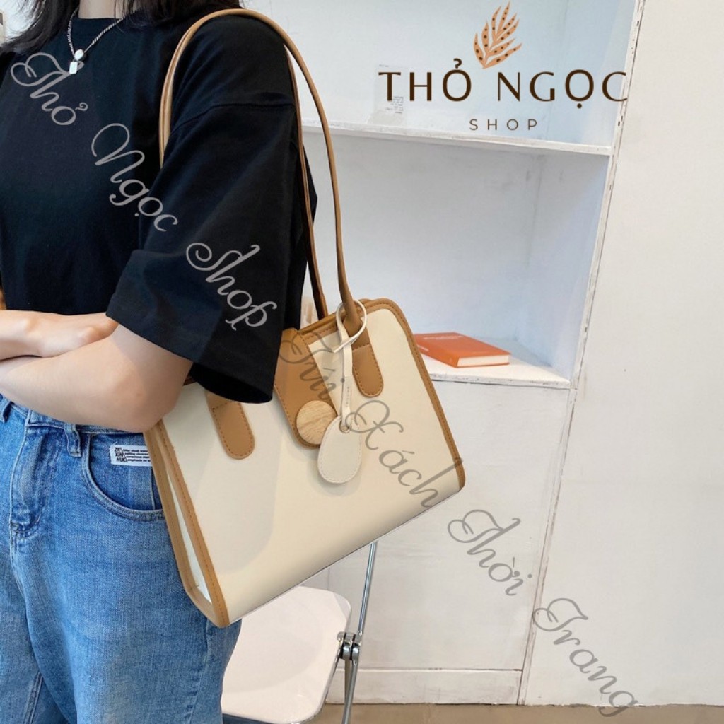 Túi Kẹp Nách Nữ ❤FreeShip❤ Túi Đeo Vai Cúc Gỗ Phối Màu Sang Trọng Chất Da Đẹp Size 27