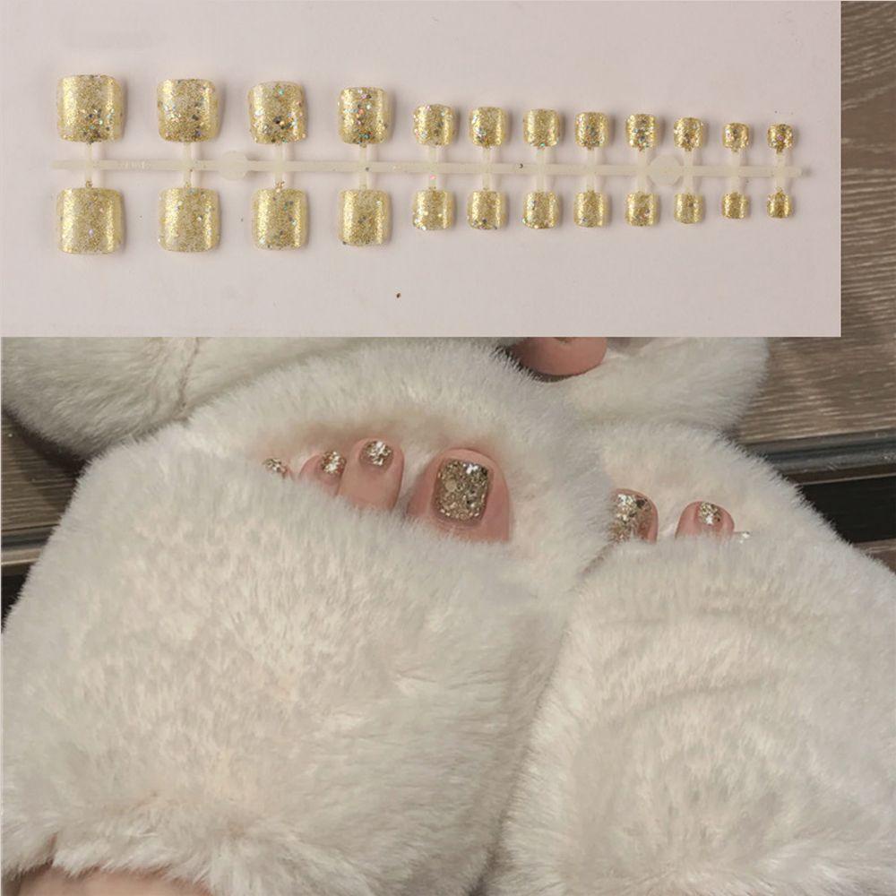 BORAG Set 24 Móng Chân Giả Đính Kim Tuyến Lấp Lánh Thời Trang Cho Nữ
