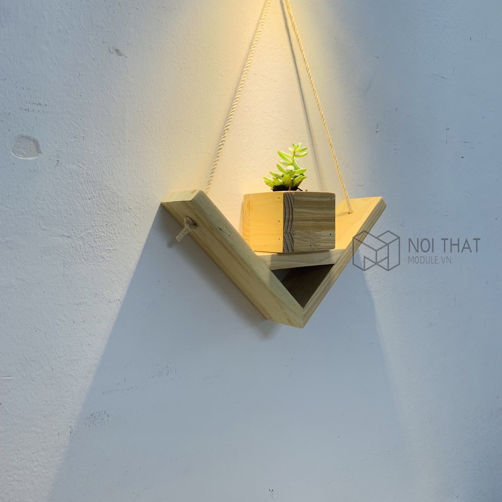 Kệ tam giác decor - đựng hoa trang trí treo tường gỗ thông tự nhiên
