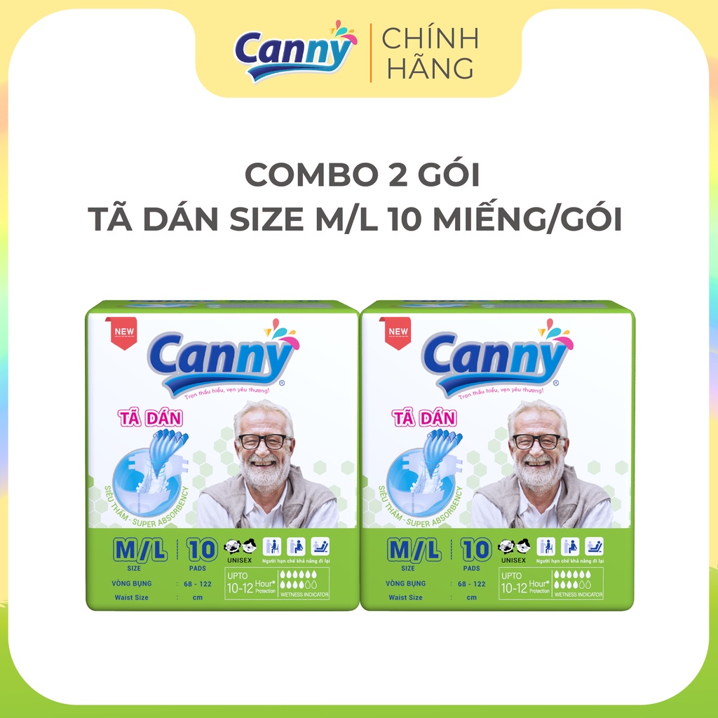 Bộ 2 gói Tã dán người lớn siêu thấm CANNY size M/L10 miếng/gói