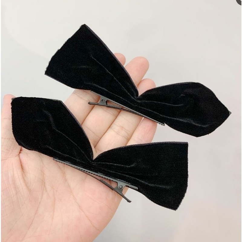 Kẹp Tóc Hình Nơ Bằng Nhung Màu Đen Phong Cách Đơn Giản Thời Trang 2023