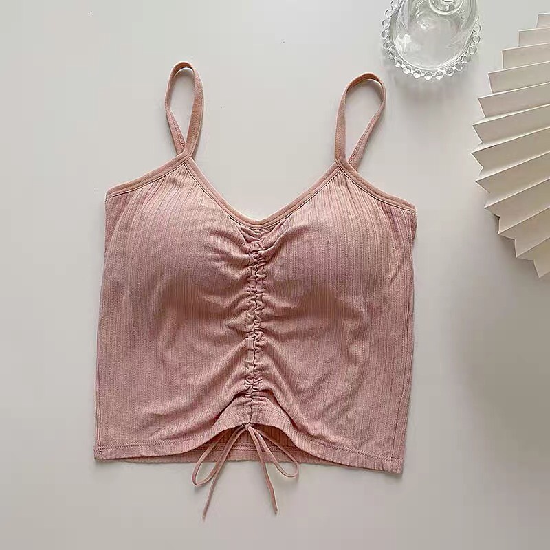 Áo Bra Hai Dây Nữ Croptop Dáng Ôm Có Mút Ngưc Dây Rút Co Giãn PINK STORE 0037