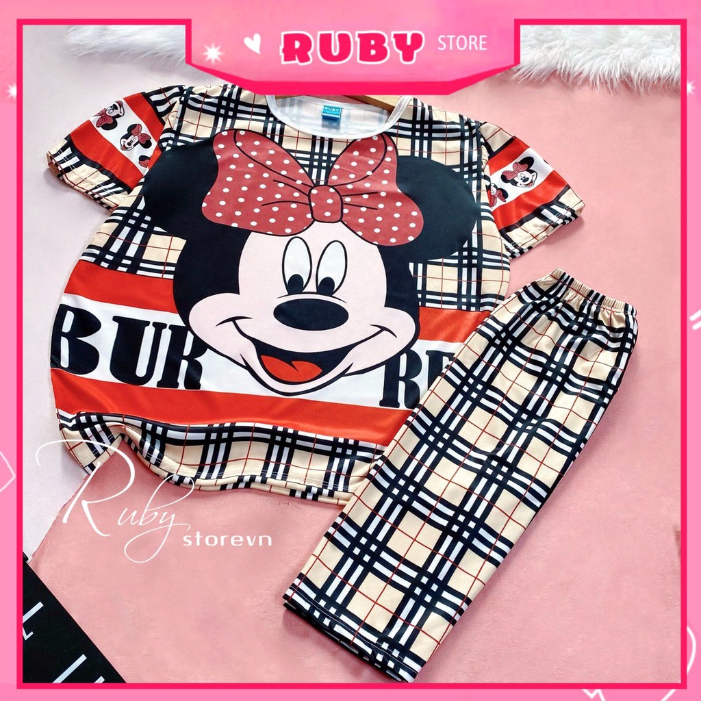Đồ bộ thun quần LỬNG mẹ và bé size 7kg - 70kg chất thun mềm mát in hình doremon kitty họat hình DBRBL FULL SIZE
