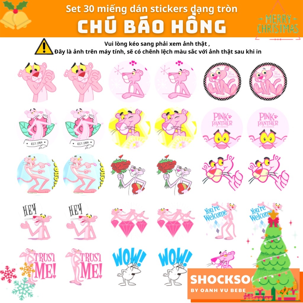 🔥30 hình dán sticker dạng tròn – hình CHÚ BÁO HỒNG 🔥