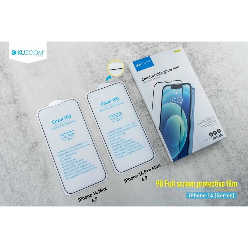 Kính Cường Lực 9D KUZOOM chống bụi màng loa Iphone 15, 15 Pro, 15 Pro Max, 14, 14 Pro, 14 Pro Max Hàng Chính Hãng