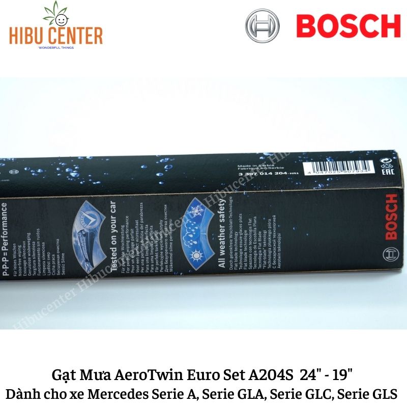 Gạt Mưa BOSCH AeroTwin Euro Set A204S Kích thước 24”/60cm – 19”/47.5cm | Dành cho Xe Mercedes A, GLA, GLC, GLS | Hibu