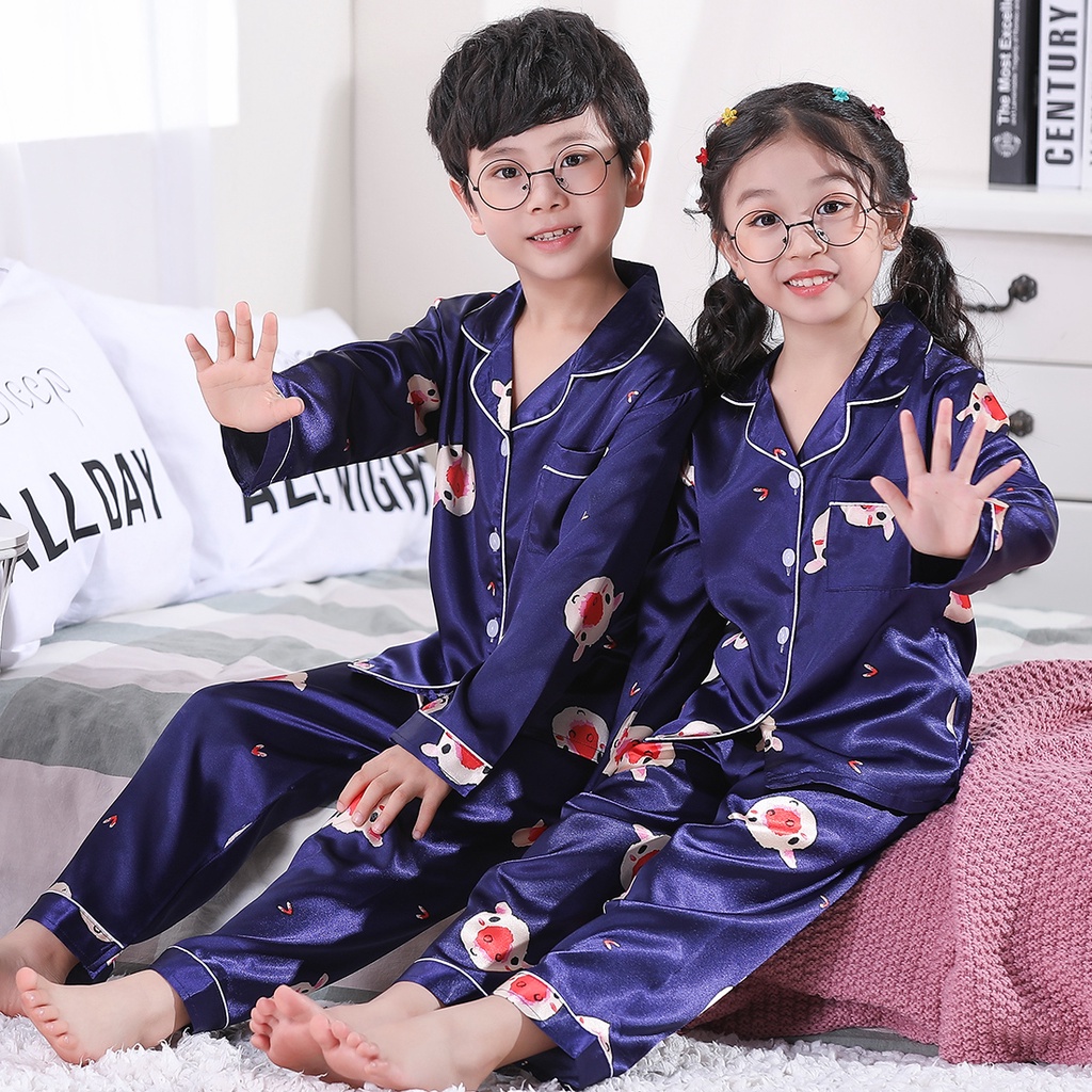 Bộ Đồ Ngủ Tay Dài In Họa Tiết Hoạt Hình Phong Cách Hàn Quốc Cho Bé