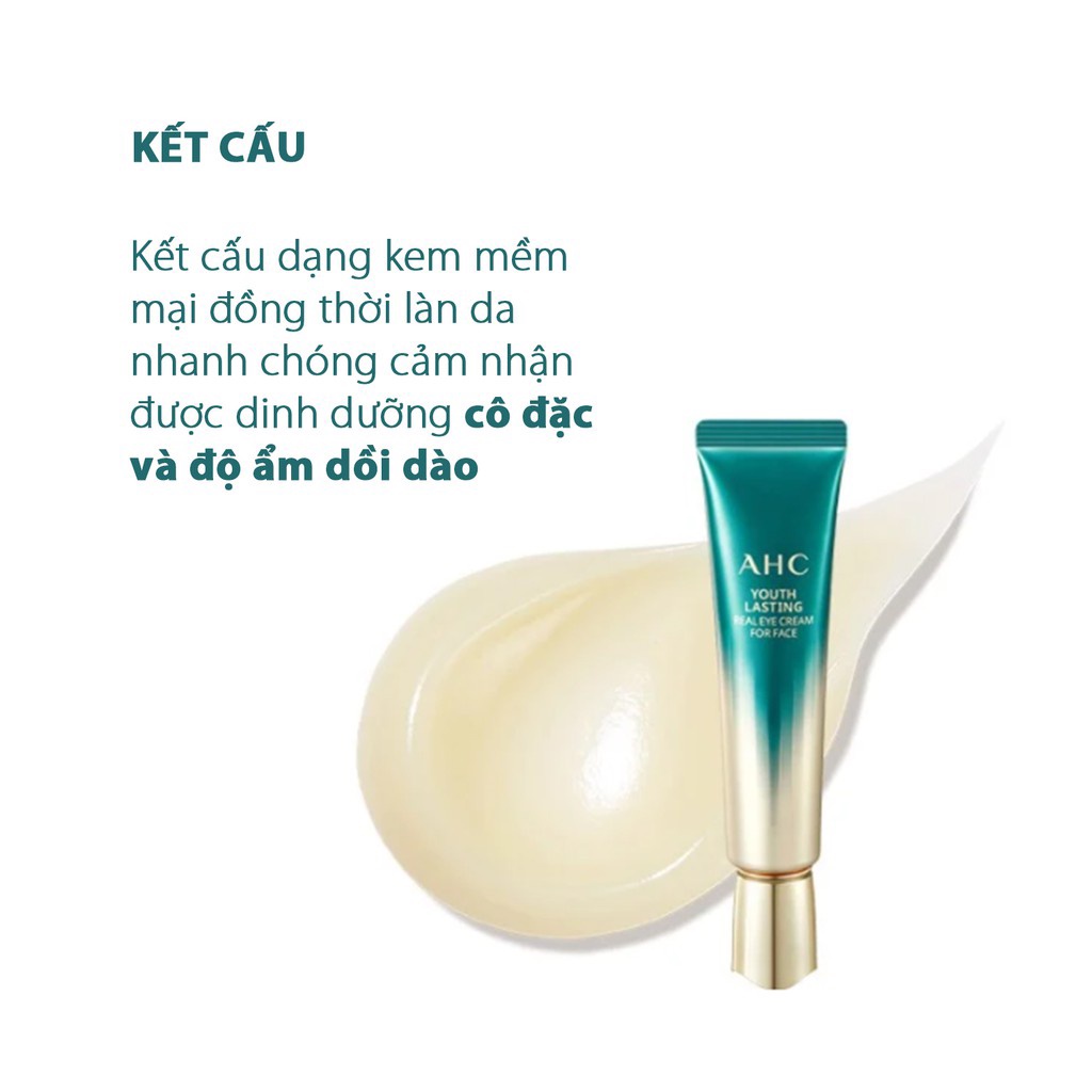 Kem Mắt AHC Ageless Real Eye Cream For Face Chống Lão Hóa Giảm Quầng Thâm 12ml &amp; 30ml Hàn Quốc