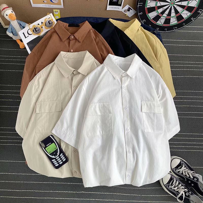 Áo sơ mi tay ngắn 7 màu sắc tùy chọn thời trang kiểu Hàn cho nam | BigBuy360 - bigbuy360.vn