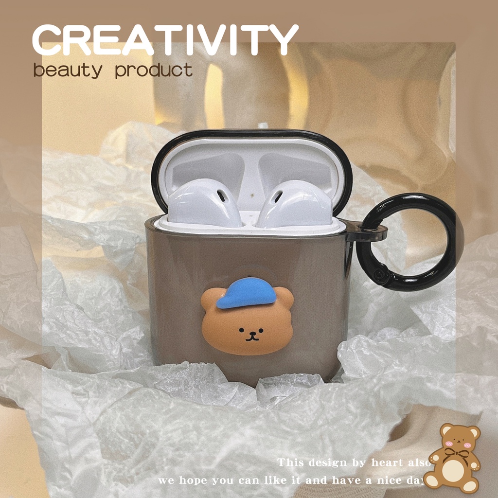Vỏ Bảo Vệ Hộp Sạc Tai Nghe compatible for airpods 1 2 Pro 3 2021 Hình Gấu Xám Tương Thích Với