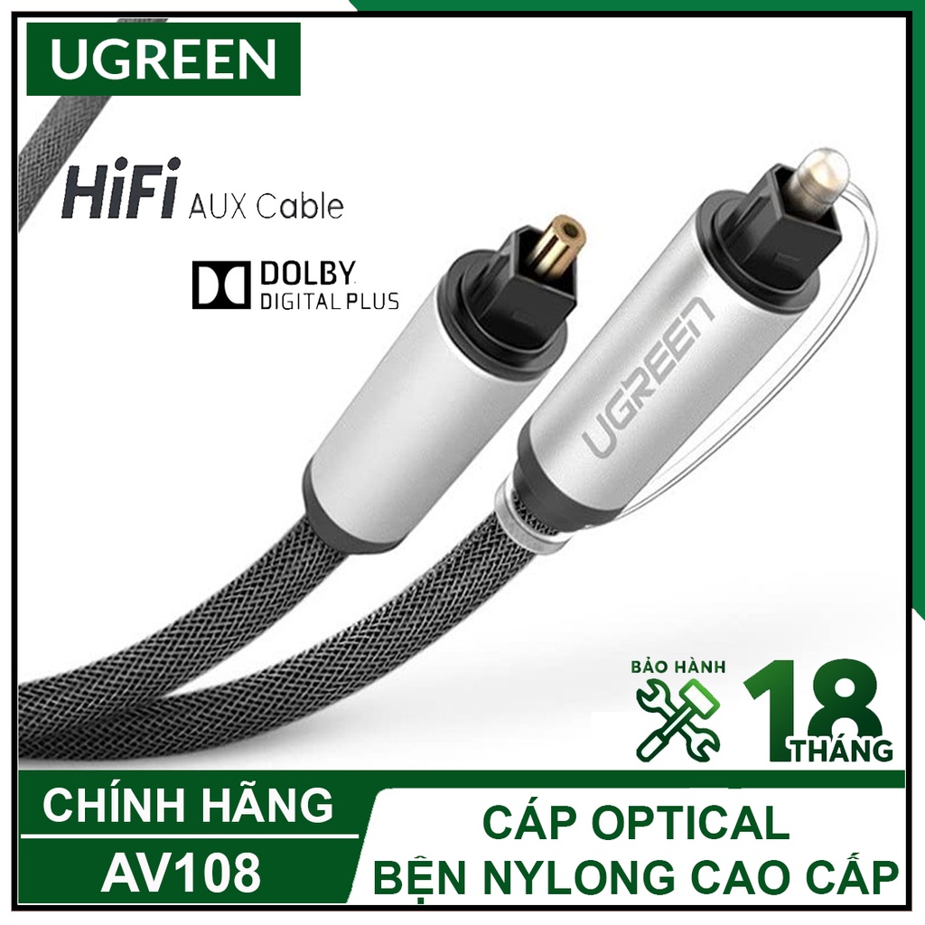 Cáp Âm Thanh Optical Sợi Quang Vỏ Nhôm Bện Nylon Cao Cấp, UGREEN AV108 Chính Hãng