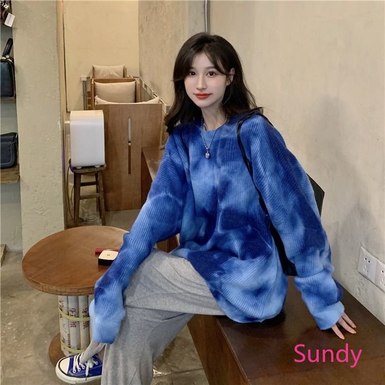 Áo Sweater Tay Dài Nhuộm Màu Thời Trang Thu Đông Cho Nữ Có Size Lớn