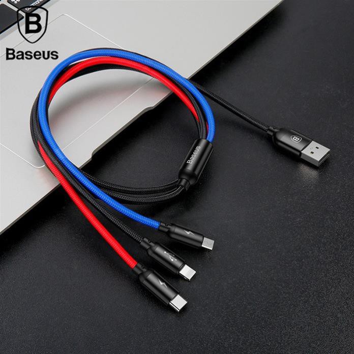 Dây cáp sạc 3 in 1 Micro USB, Type-C, Lightning hiệu Baseus Rapid (30CM/120CM) - hàng chính hãng