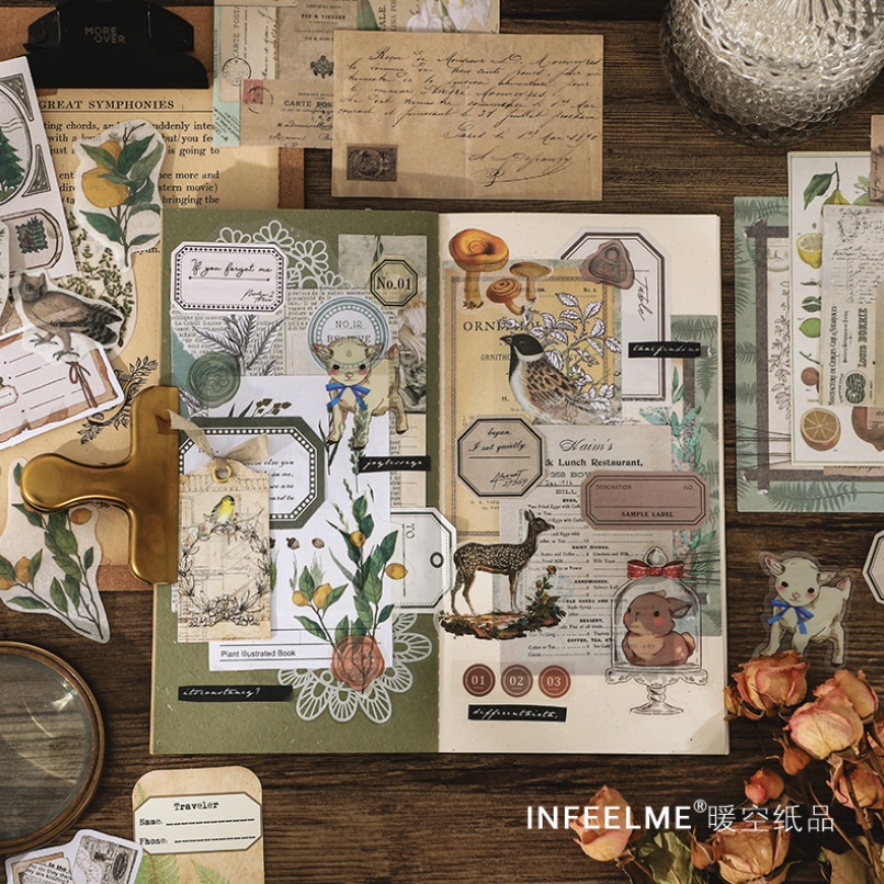 Bộ 130 món sticker giấy nền giấy note làm vintage journal