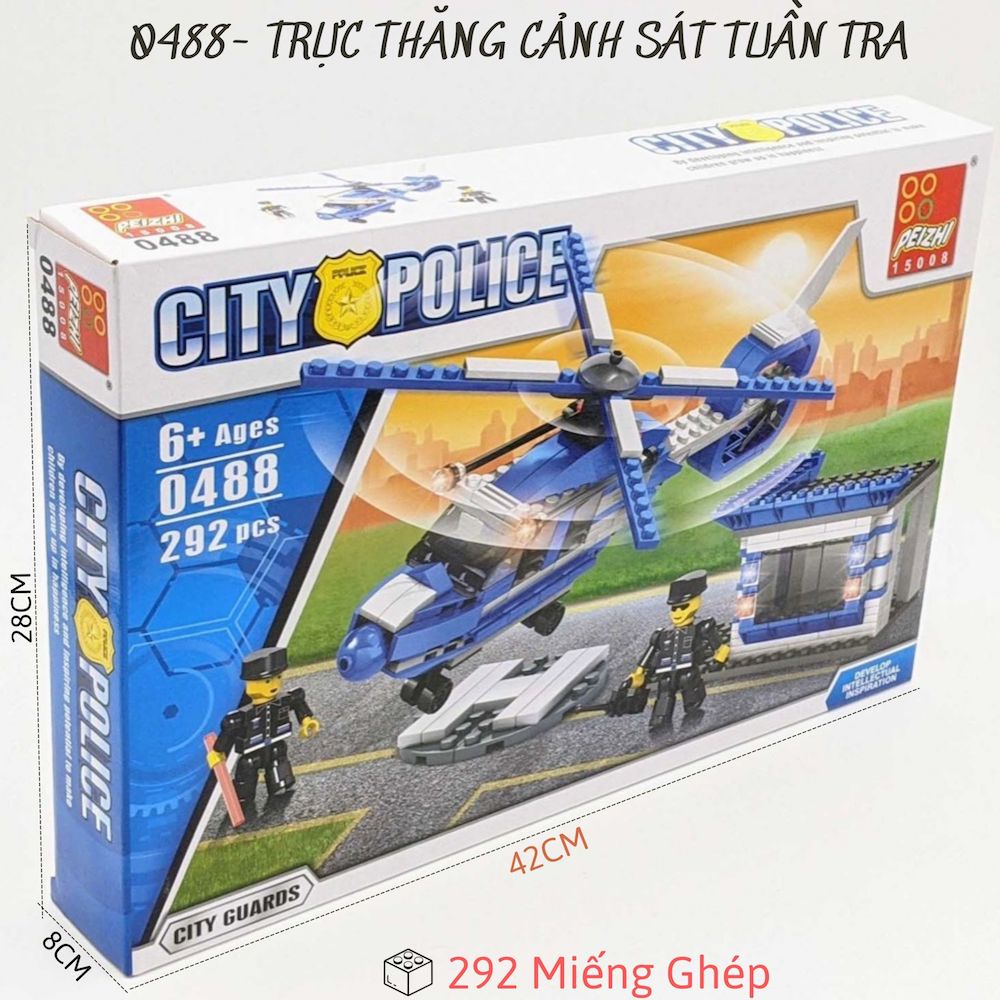 Bộ xếp hình POLICE -|_ego City Cảnh Sát-  lắp ráp mô hình máy bay cảnh sát 3 trong 1 - 206 miếng ghép