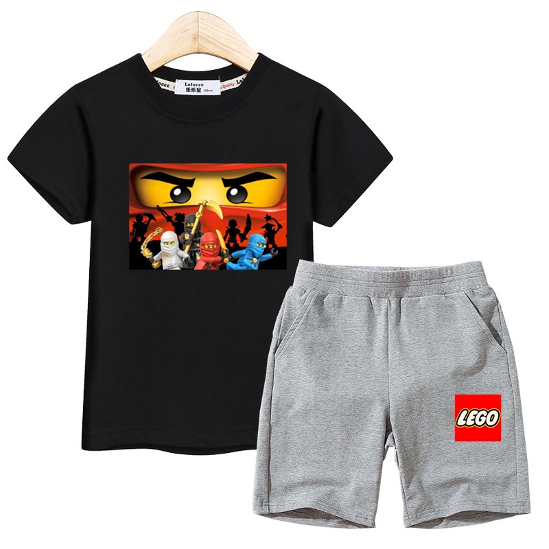 Bộ Đồ Gồm 2 Món Áo Thun Cotton + Quần Ngắn In Hình LEGO Ninjago Phong Cách Mới Dành Cho Bé Trai