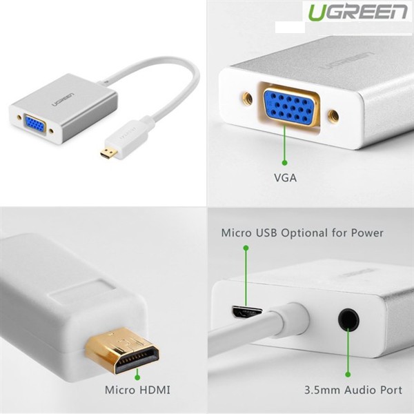 Cáp chuyển đổi Micro HDMI sang VGA và Audio Cao cấp Ugreen UG-40222