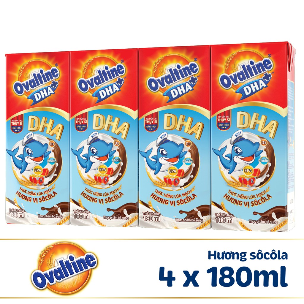 Lốc thức uống lúa mạch Ovaltine DHA 4x180ml