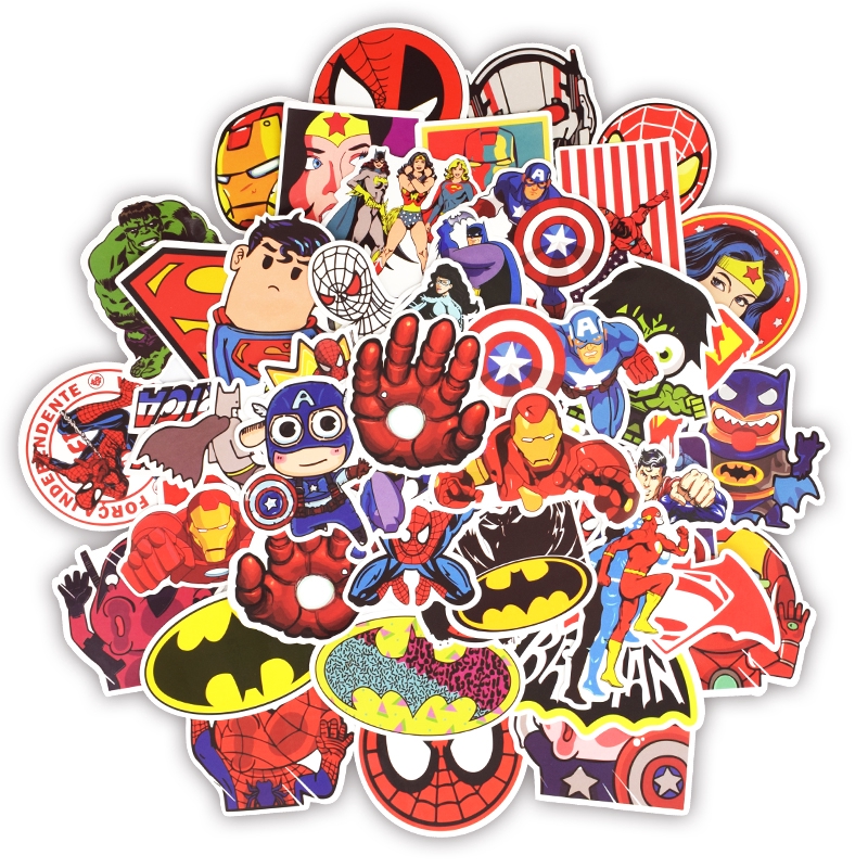 Set 50 sticker hình siêu anh hùng dán trang trí laptop/vali/ván trượt